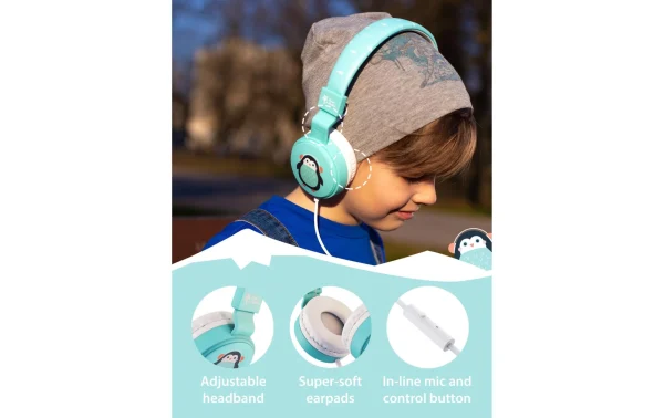 qualité d’originales Budget 😀 Planet Buddies Casques Extra-auriculaires Pepper The Penguin Turquoise; Blanc – On-Ear ⋅ Over-Ear Bluetooth Ou Fil 🔥 3